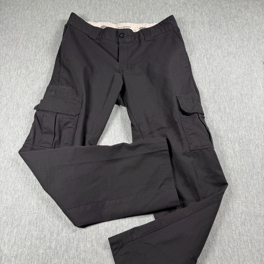 Dickies Pants Mens 34x32 Black Regular Straight Leg Flex Cargo Workwear Chinos